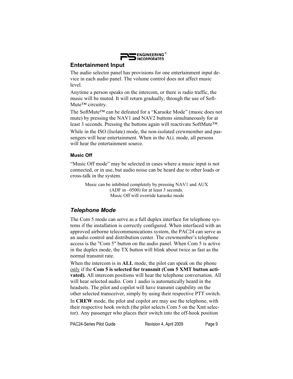 PS Engineering PAC24 Pilot’s Guide User Manual | Page 9 / 12