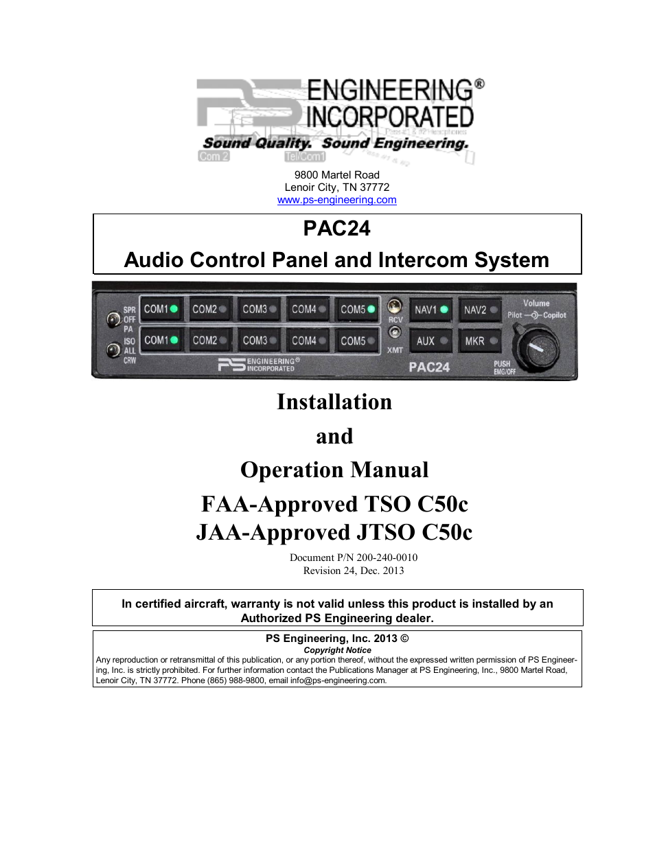 PS Engineering PAC24 Installation Manual User Manual | 41 pages