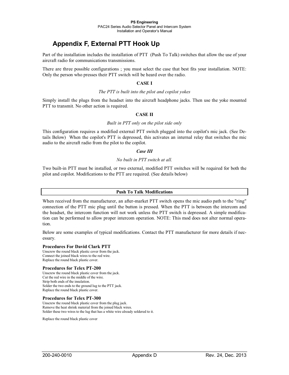 Appendix f, external ptt hook up | PS Engineering PAC24 Installation Manual User Manual | Page 41 / 41