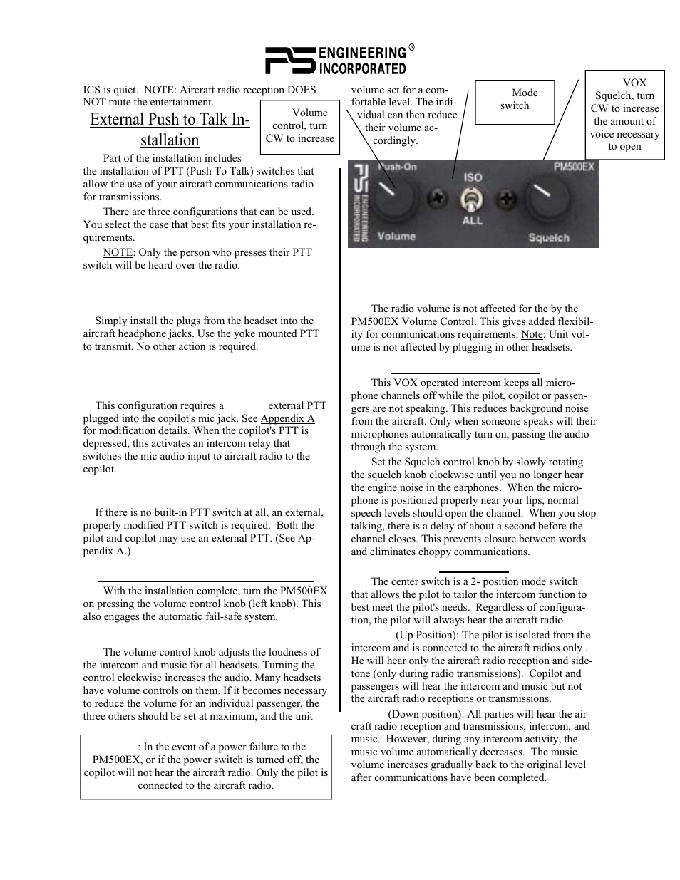 External push to talk in- stallation, Operating instructions | PS Engineering PM500EX Installation Manual User Manual | Page 4 / 6
