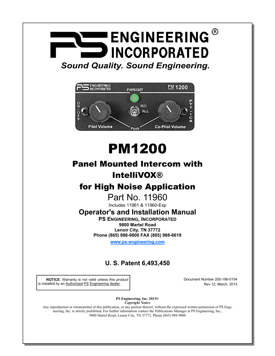 PS Engineering PM1200 Installation Manual User Manual | 9 pages
