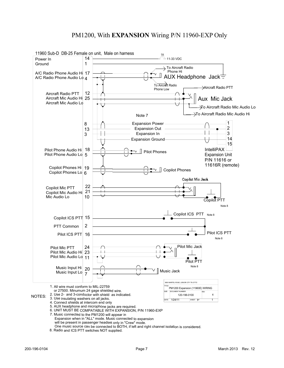 Aux mic jack, Aux headphone jack | PS Engineering PM1200 Installation Manual User Manual | Page 7 / 9