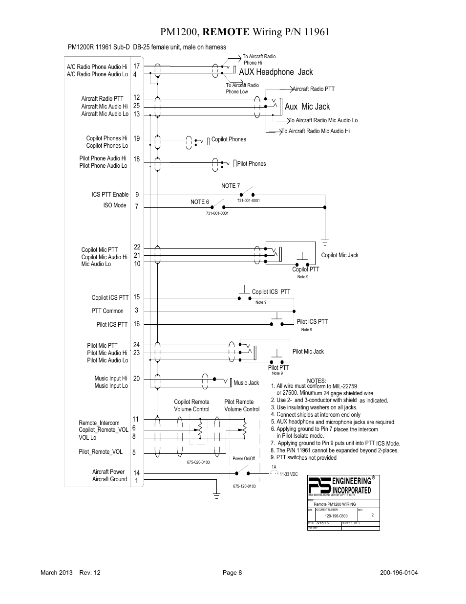 Aux mic jack, Aux headphone jack | PS Engineering PM1200 Installation Manual User Manual | Page 8 / 9