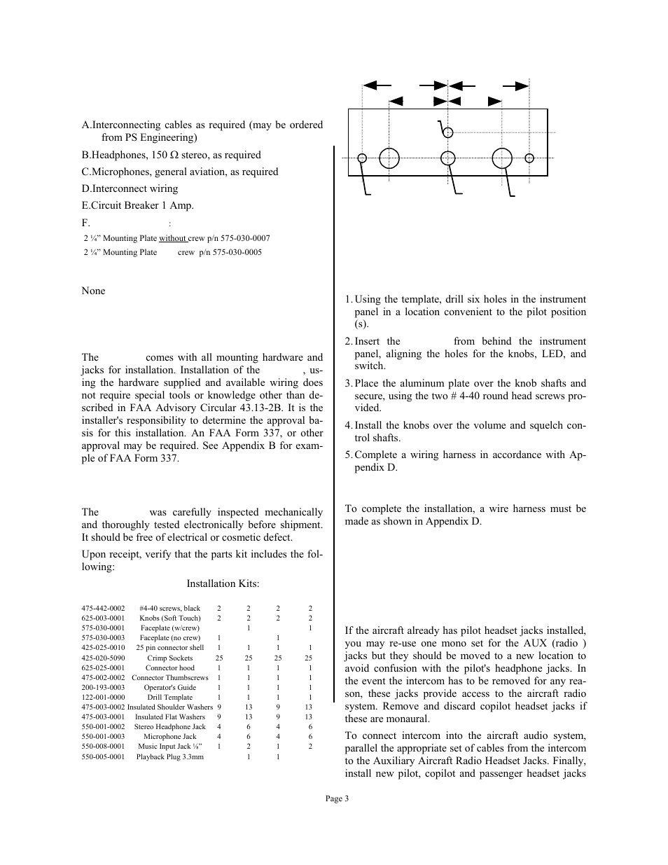 3 equipment installation proce- dures, Equipment required but not sup- plied, 2 unpacking and preliminary inspec- tion | Cable harness wiring | PS Engineering PM3000 Installation Manual User Manual | Page 3 / 12