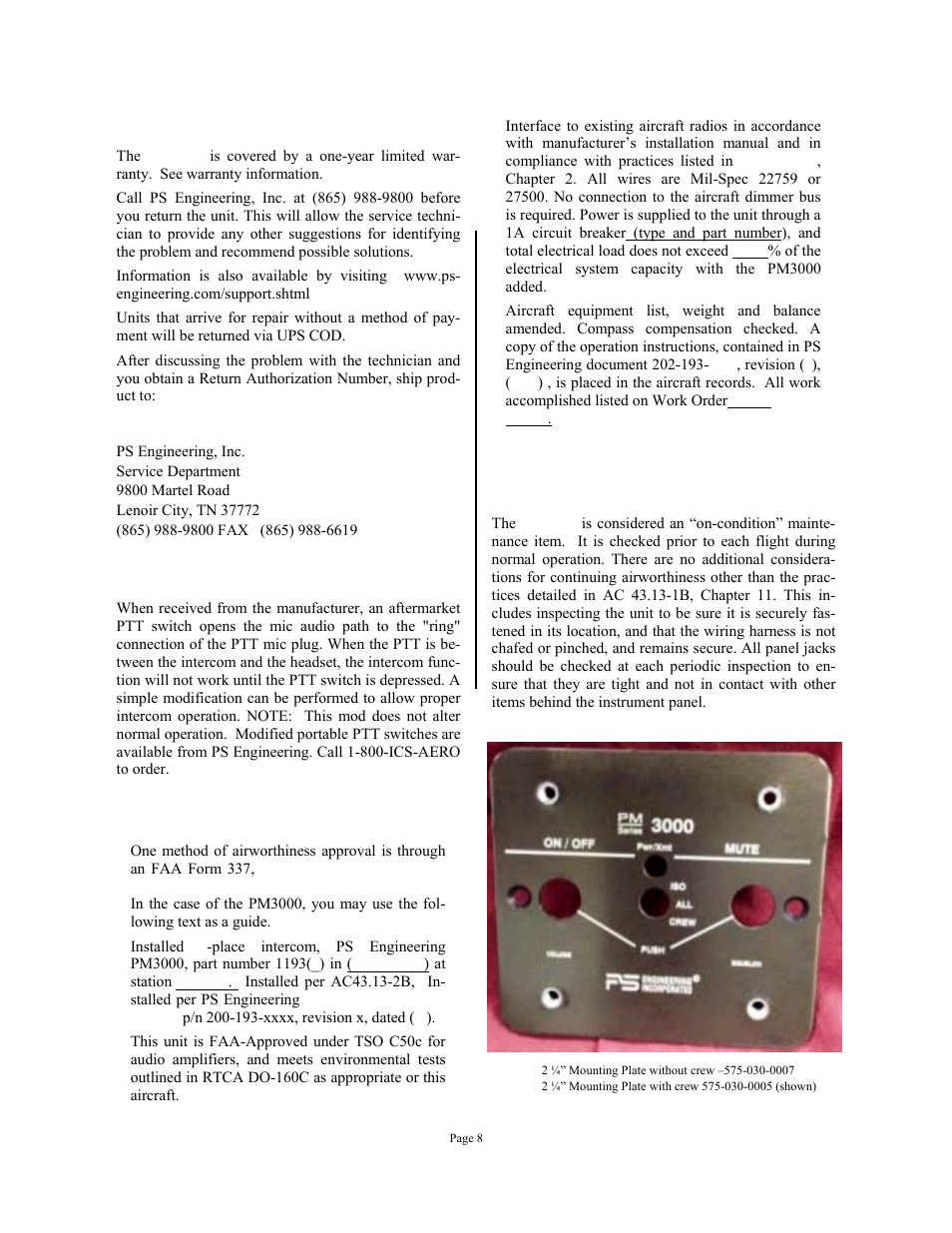 PS Engineering PM3000 Installation Manual User Manual | Page 8 / 12