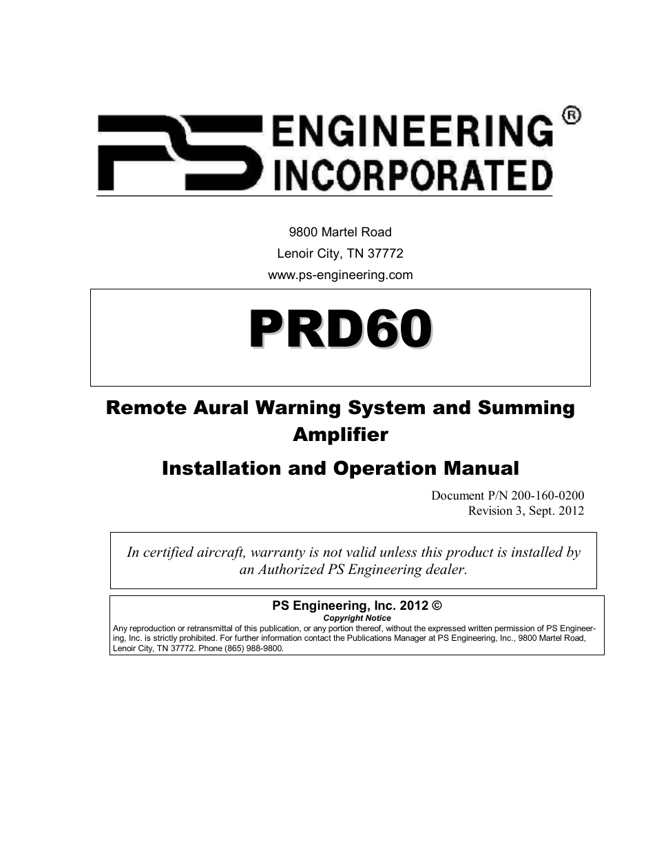 PS Engineering DRAWS User Manual | 14 pages
