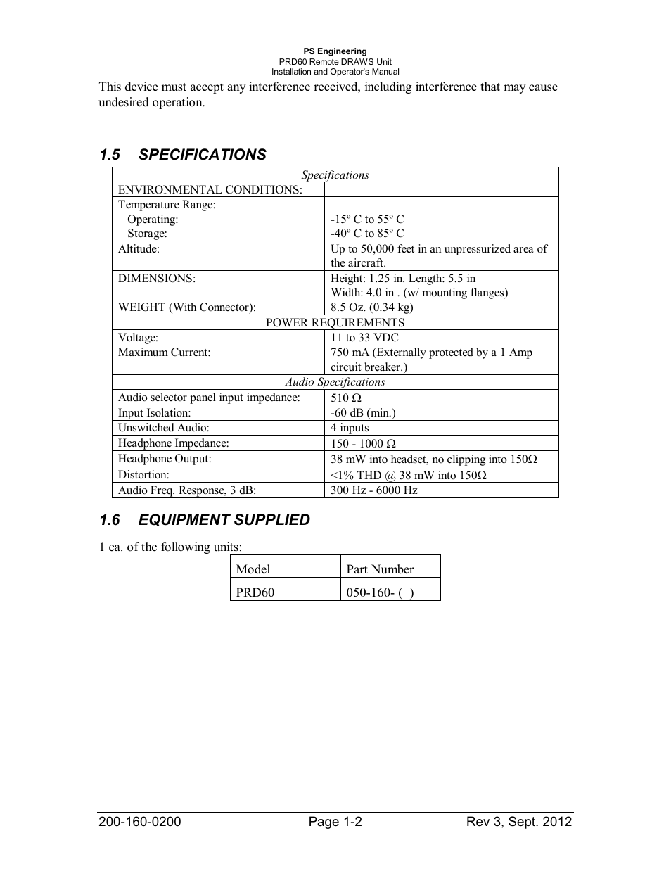 5specifications, 6equipment supplied, Specifications -2 | Equipment, Supplied -2, 5 specifications, 6 equipment supplied | PS Engineering DRAWS User Manual | Page 4 / 14