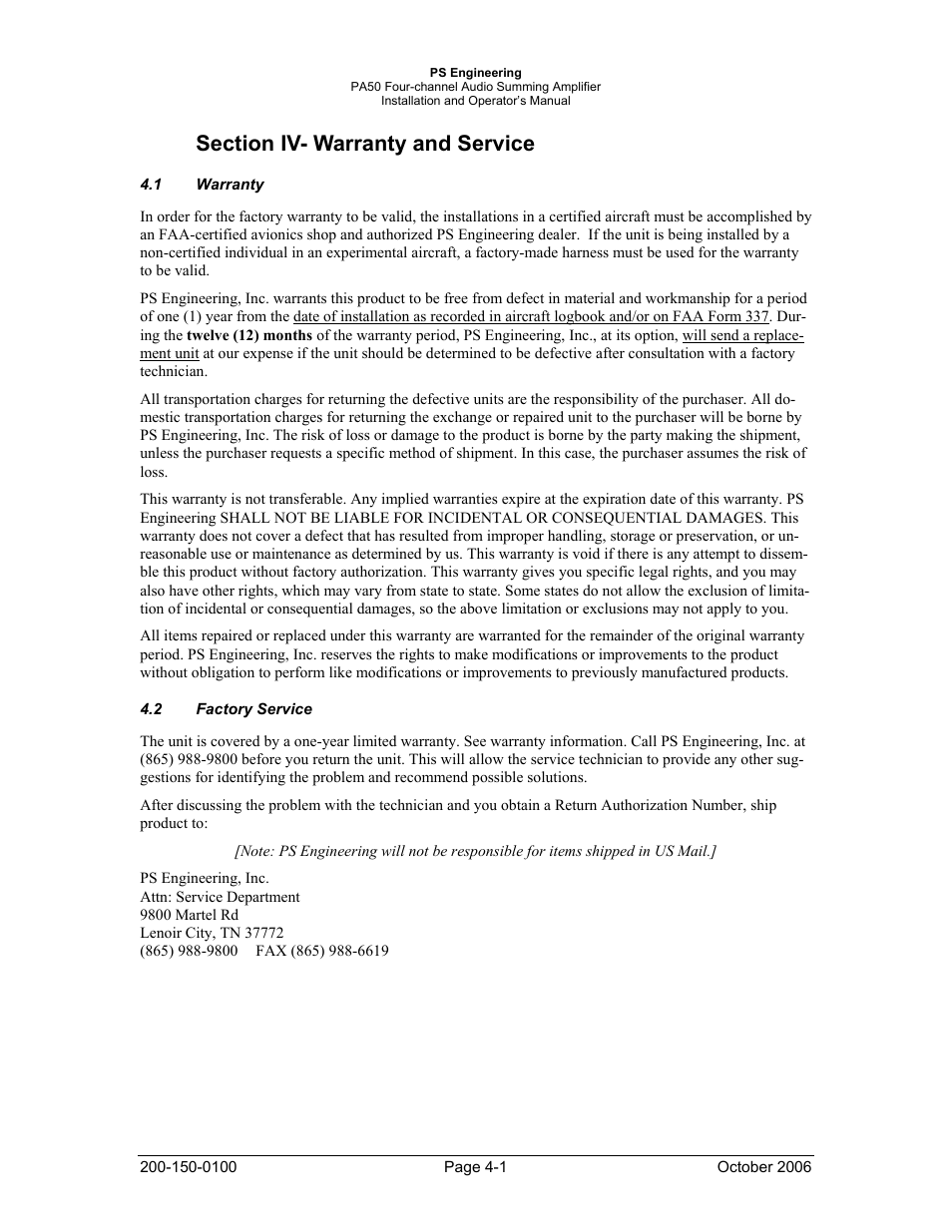 PS Engineering PA50 User Manual | Page 10 / 12