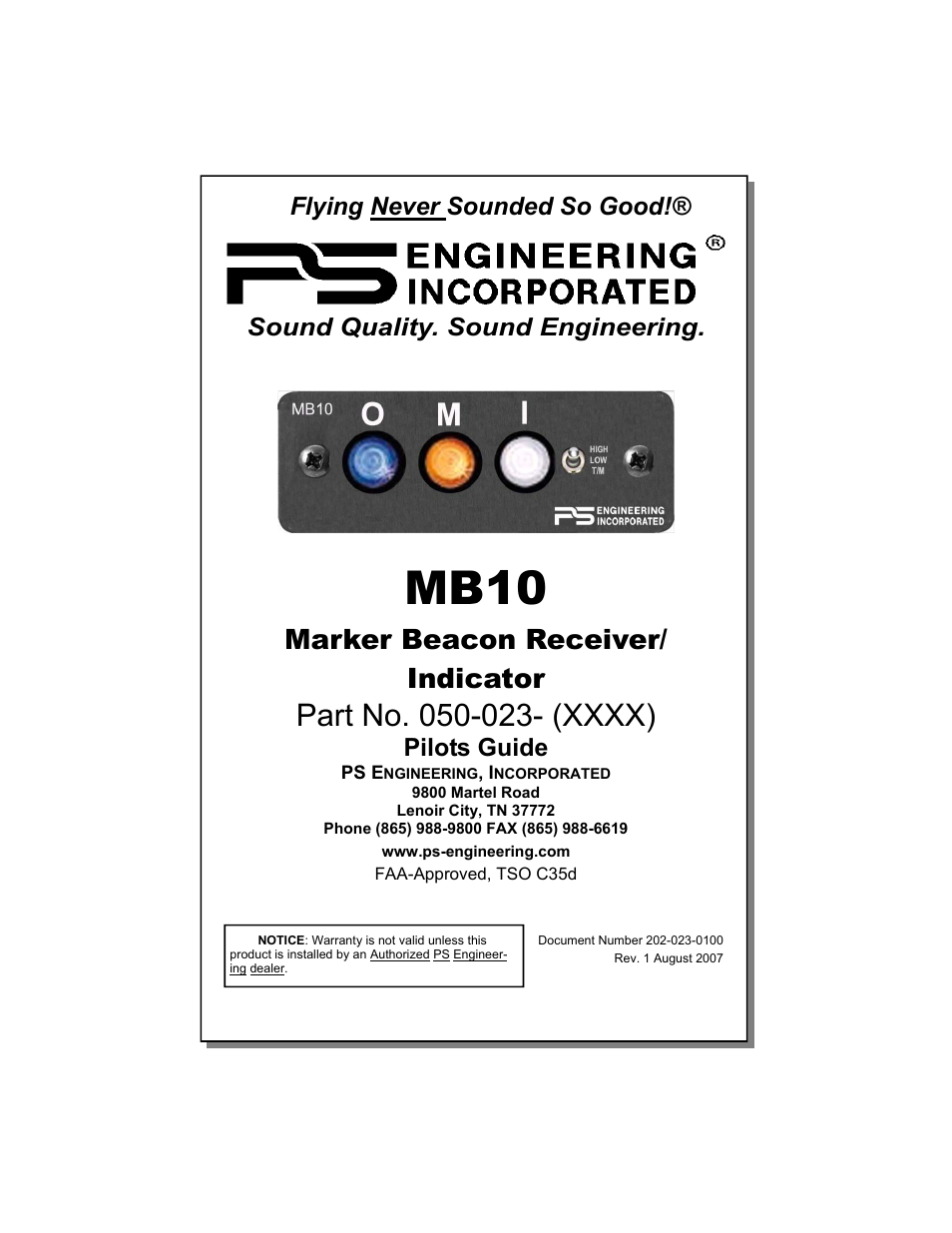 PS Engineering MB-10 Pilot’s Guide User Manual | 4 pages