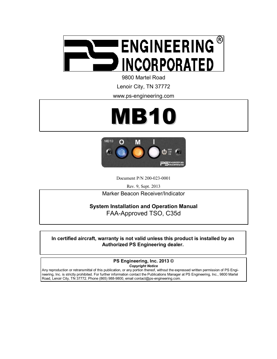 PS Engineering MB-10 Installation Manual User Manual | 15 pages