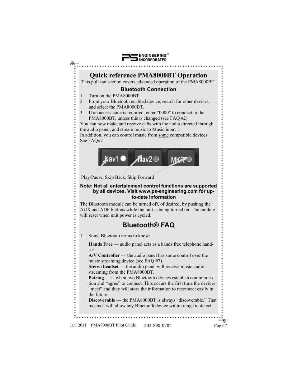 Quick reference pma8000bt operation, Bluetooth® faq | PS Engineering PMA8000BT User Manual | Page 7 / 20