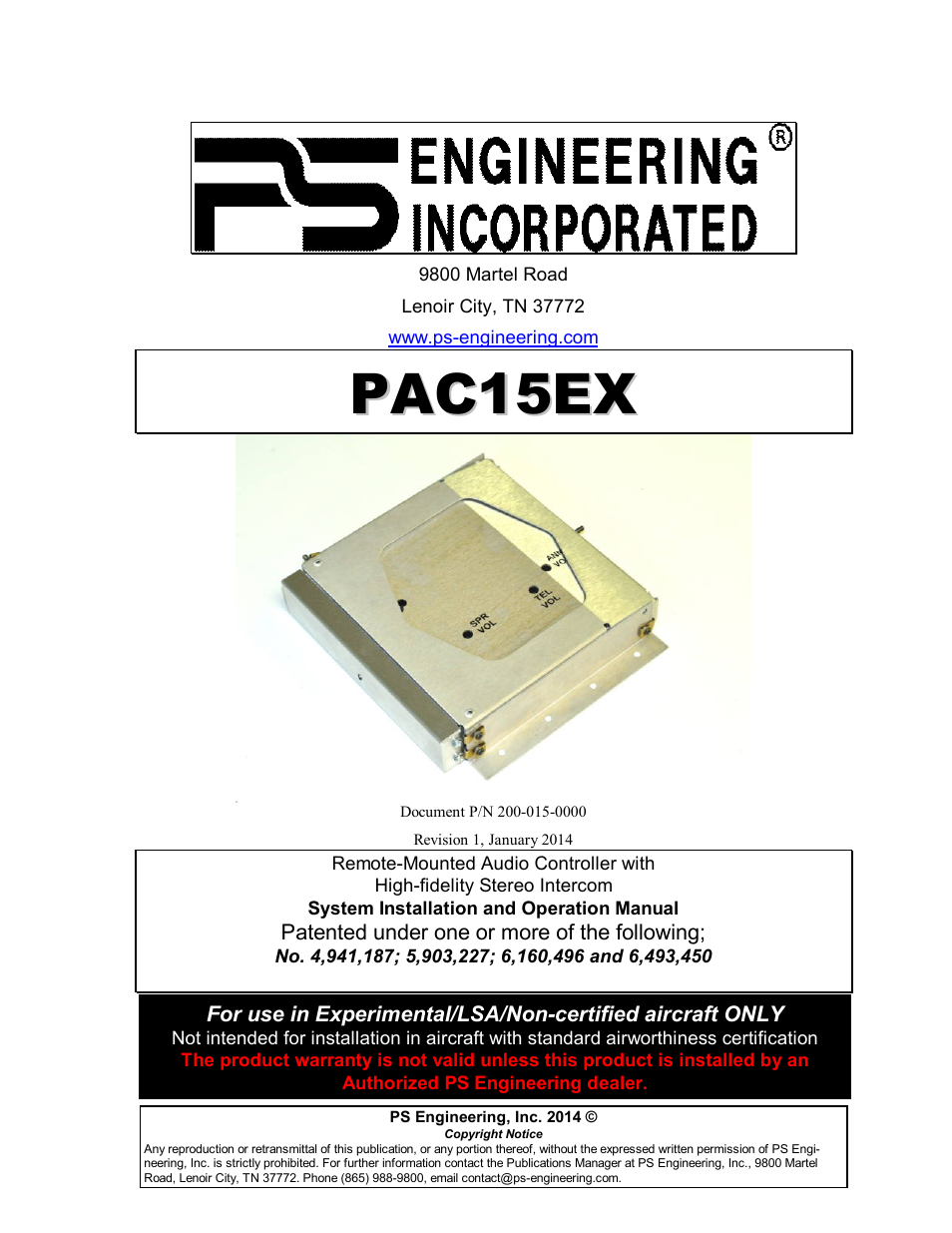 PS Engineering PAC15 User Manual | 27 pages