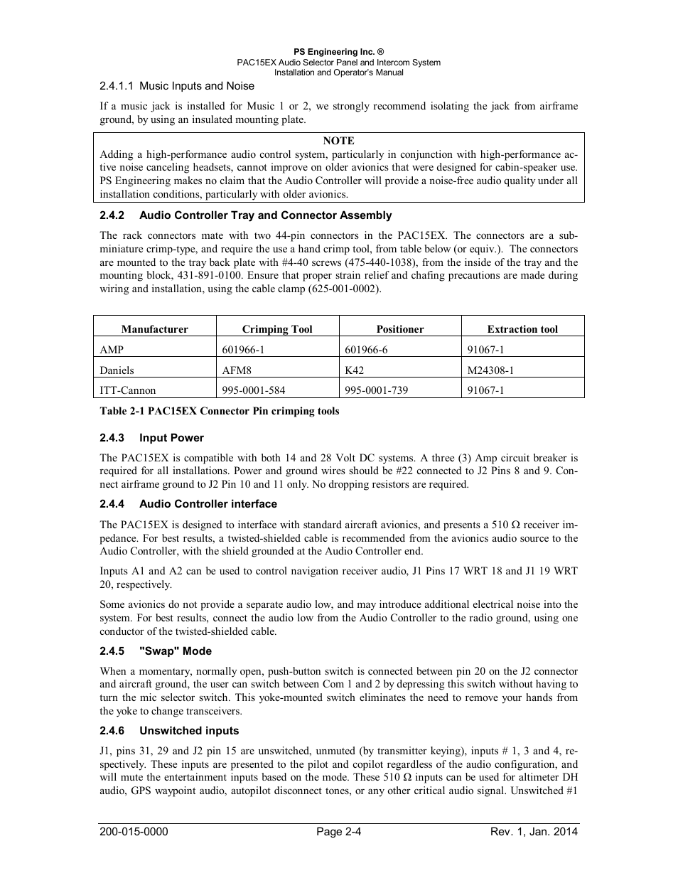 Audio controller tray and connector assembly, Input power, Audio controller interface | Swap" mode, Unswitched inputs, Udio, Ontroller, Ray and, Onnector, Ssembly | PS Engineering PAC15 User Manual | Page 10 / 27
