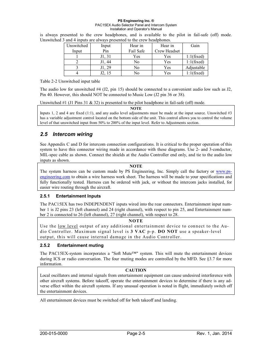 Intercom wiring, Entertainment inputs, Entertainment muting | Ntercom wiring, Ntertainment, Nputs, Ntertainment muting | PS Engineering PAC15 User Manual | Page 11 / 27