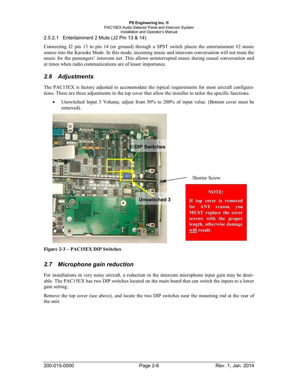 Adjustments, Microphone gain reduction, Djustments | Icrophone gain reduction | PS Engineering PAC15 User Manual | Page 12 / 27