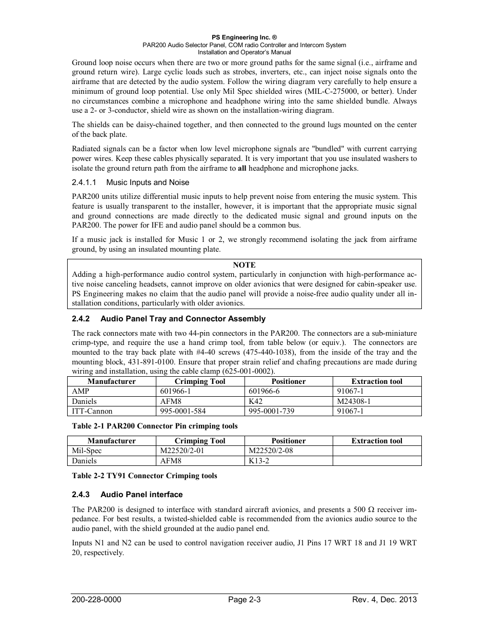 Audio panel tray and connector assembly, Audio panel interface, Udio | Anel, Ray and, Onnector, Ssembly, Anel interface | PS Engineering PAR200 User Manual | Page 10 / 43