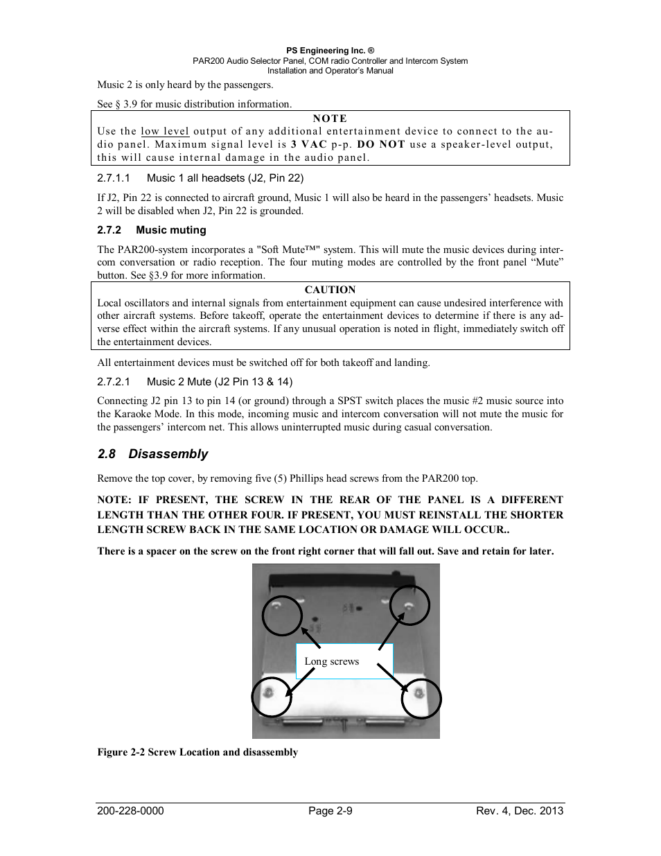 Music muting, Disassembly, Usic muting | Isassembly | PS Engineering PAR200 User Manual | Page 16 / 43
