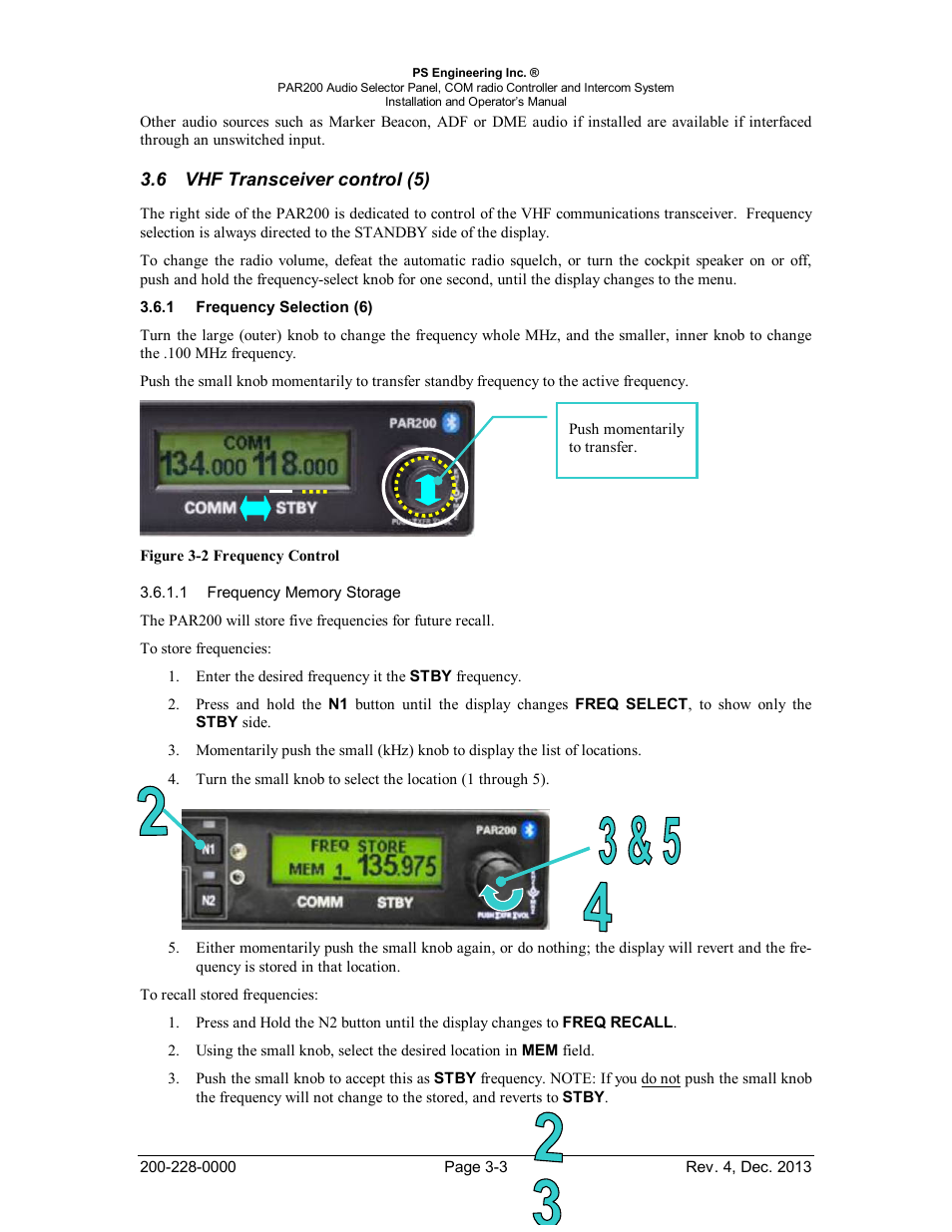 Vhf transceiver control (5), Frequency selection (6), Ransceiver control | Requency, Election | PS Engineering PAR200 User Manual | Page 27 / 43