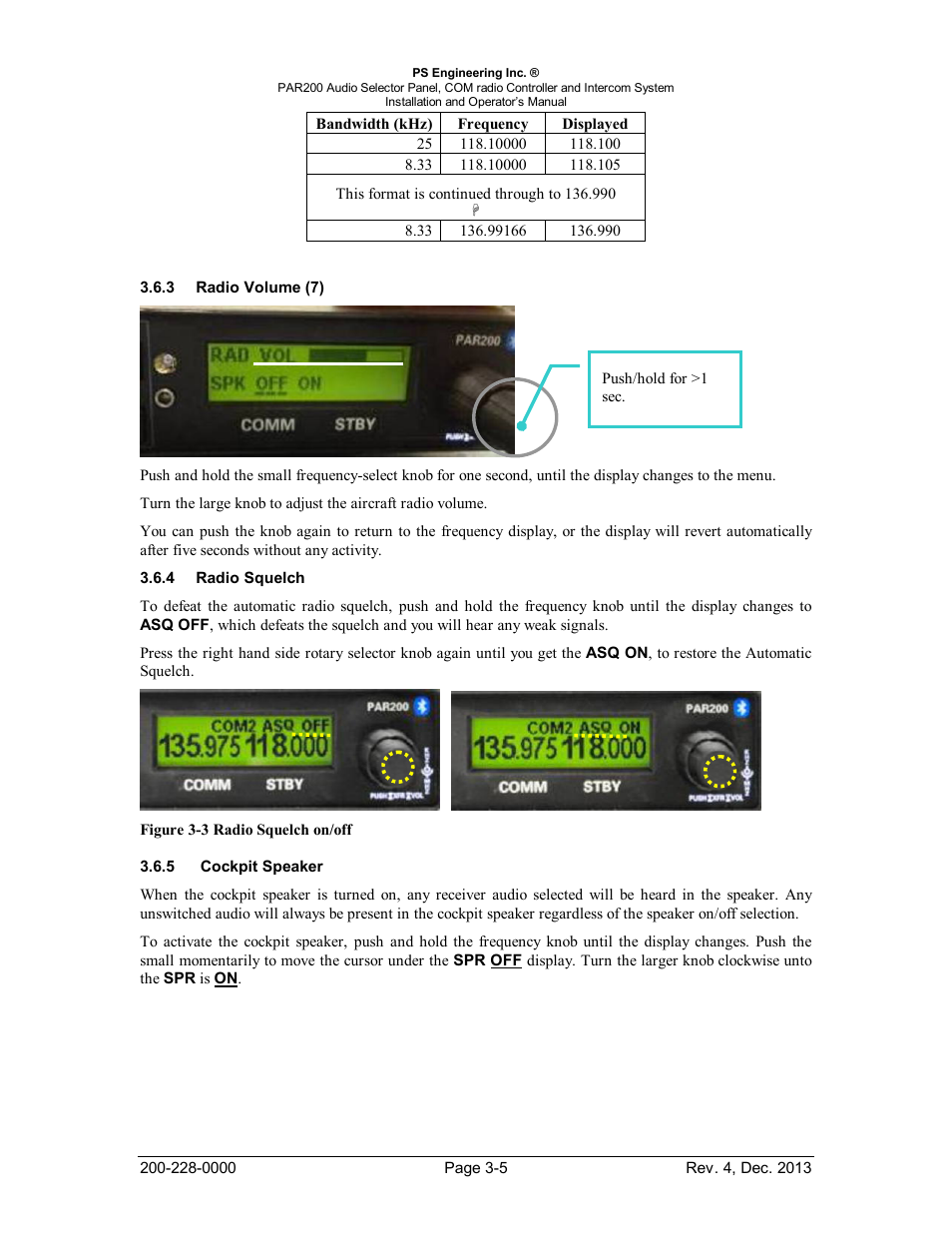 Radio volume (7), Radio squelch, Cockpit speaker | Adio, Olume, Quelch, Ockpit, Peaker | PS Engineering PAR200 User Manual | Page 29 / 43