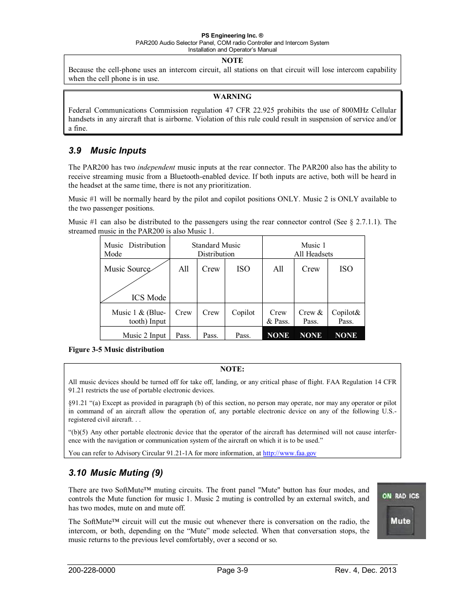 Music inputs, Music muting (9), Usic | Nputs, Uting | PS Engineering PAR200 User Manual | Page 33 / 43