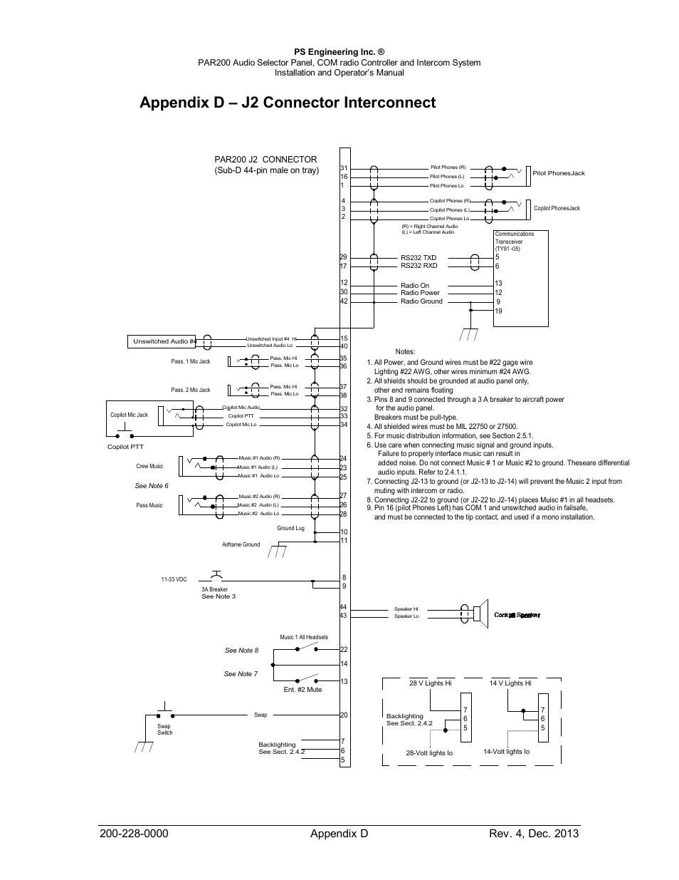 Appendix d – j2 connector interconnect | PS Engineering PAR200 User Manual | Page 40 / 43
