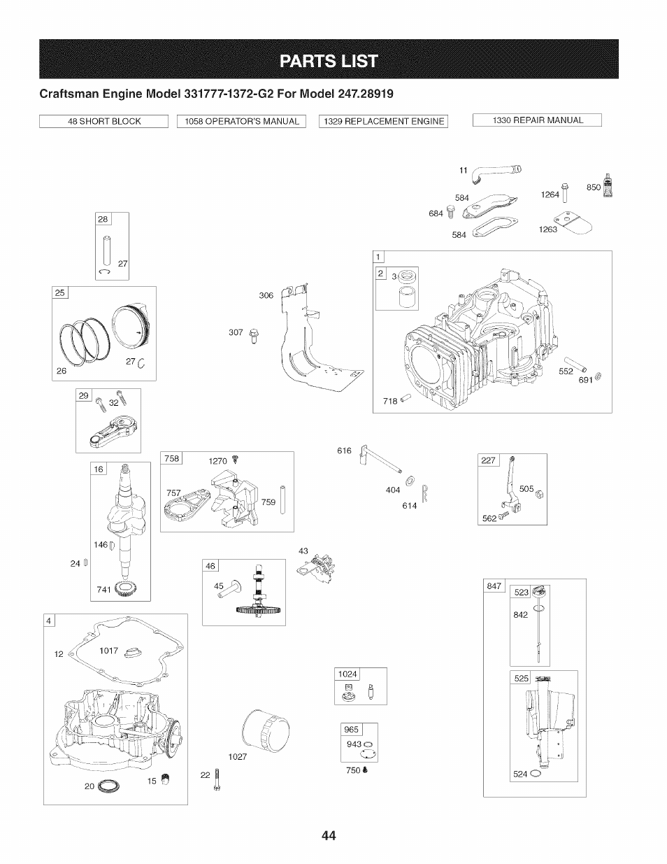 Parts list | Craftsman 247.28919 User Manual | Page 44 / 92