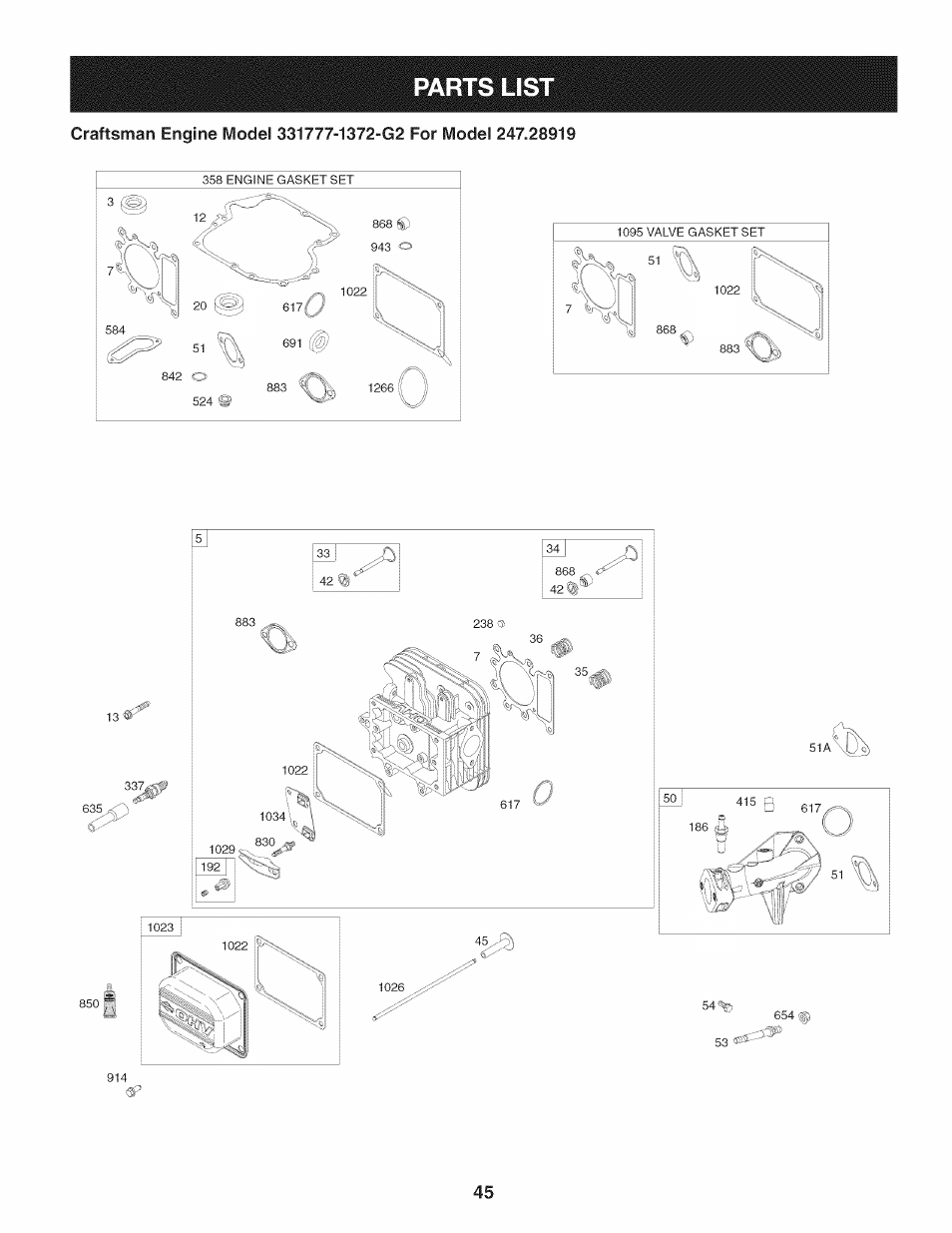 Parts list | Craftsman 247.28919 User Manual | Page 45 / 92
