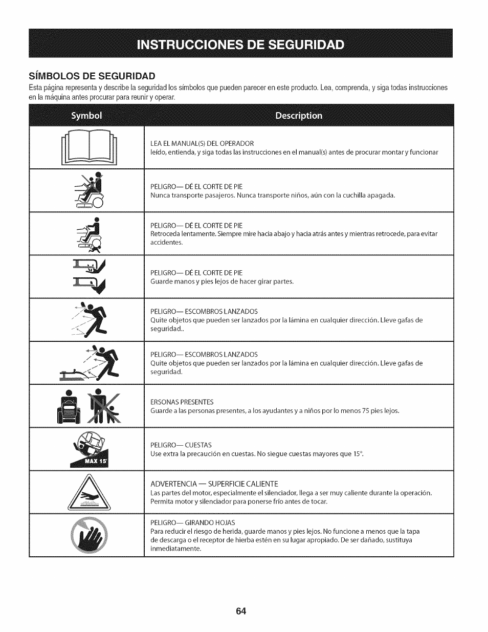 Instrucciones de segurida | Craftsman 247.28919 User Manual | Page 64 / 92