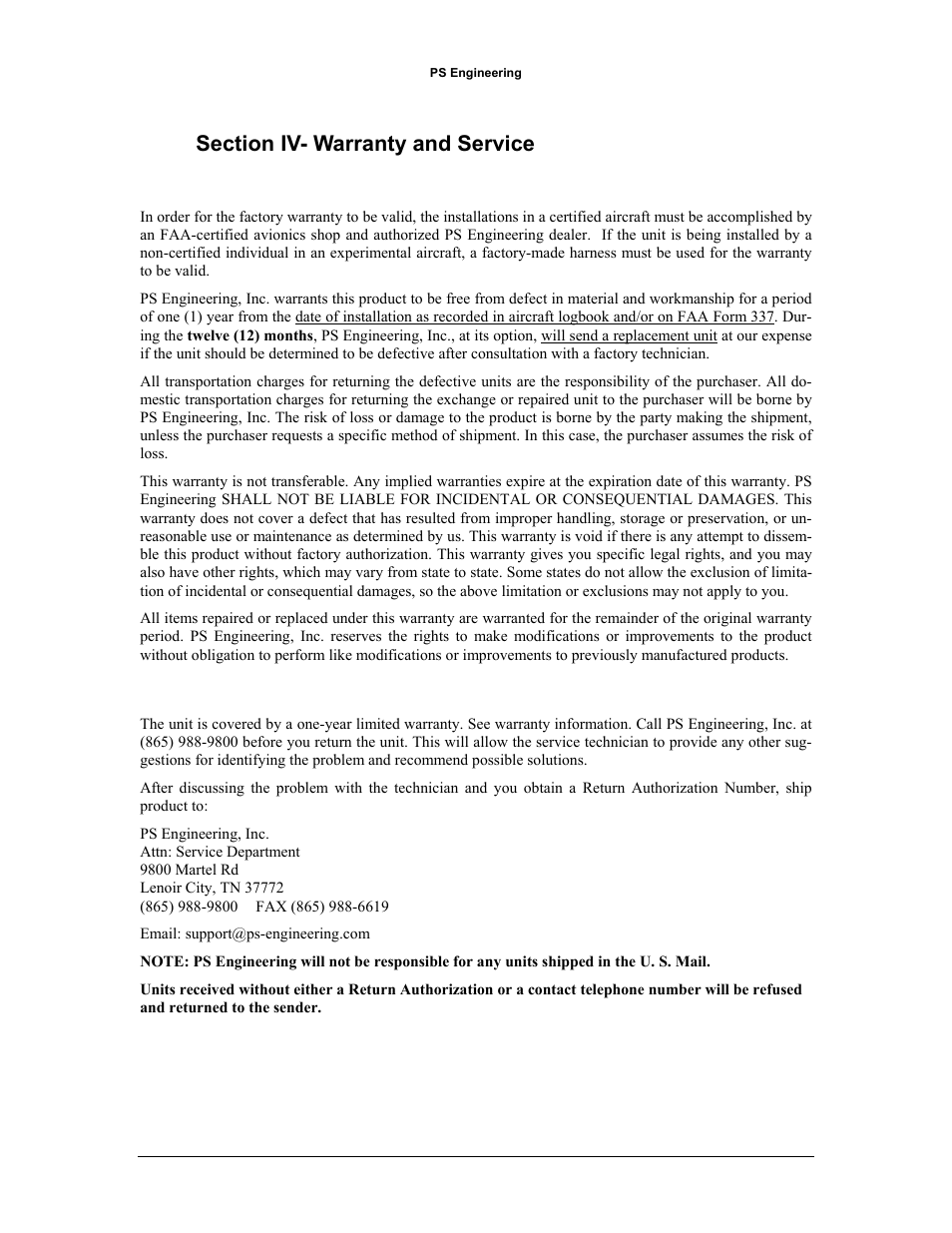 PS Engineering PAV80 Installation Manual User Manual | Page 22 / 36