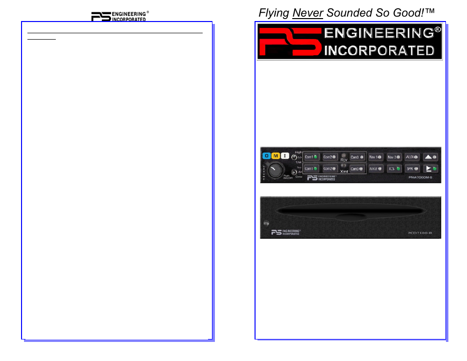 PS Engineering PMA7000CD Pilot’s Guide User Manual | 6 pages