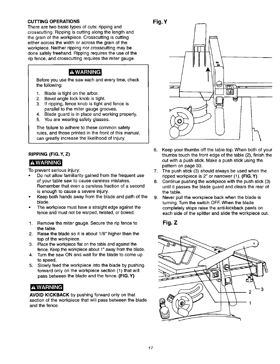 Awarning, Fig.z | Craftsman 137.218250 User Manual | Page 17 / 36