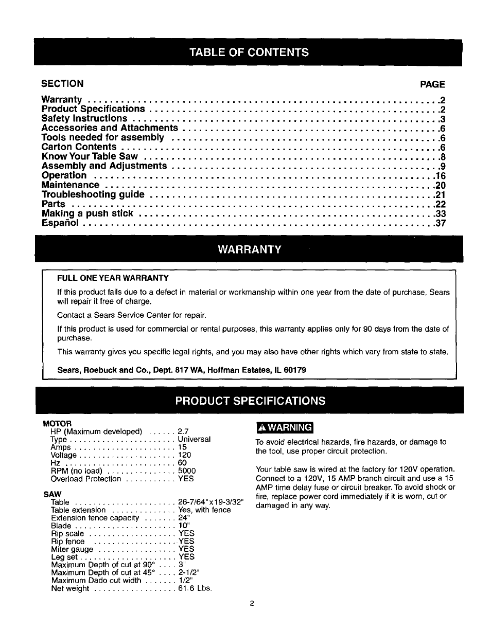 Craftsman 137.218250 User Manual | Page 2 / 36