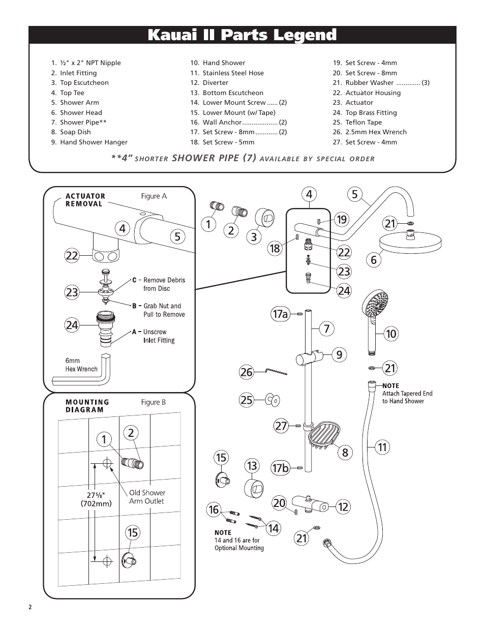 Kauai ii parts legend, Shower pipe (7) | PULSE ShowerSpas 1011 Kauai II User Manual | Page 2 / 4