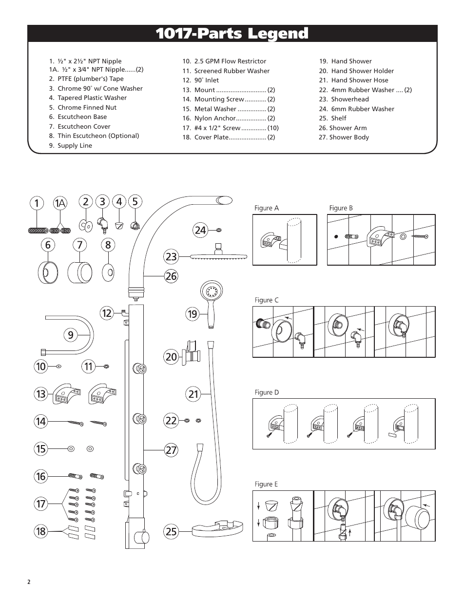 1017-parts legend | PULSE ShowerSpas 1017 Bonzai User Manual | Page 2 / 4