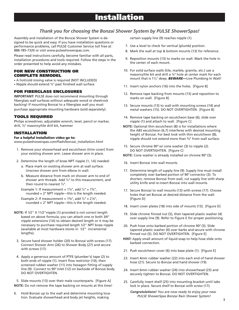 Installation | PULSE ShowerSpas 1017 Bonzai User Manual | Page 3 / 4