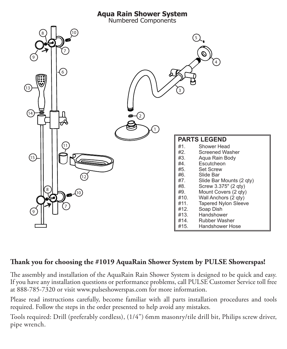 Aqua rain shower system | PULSE ShowerSpas 1019 Aqua Rain User Manual | Page 2 / 4