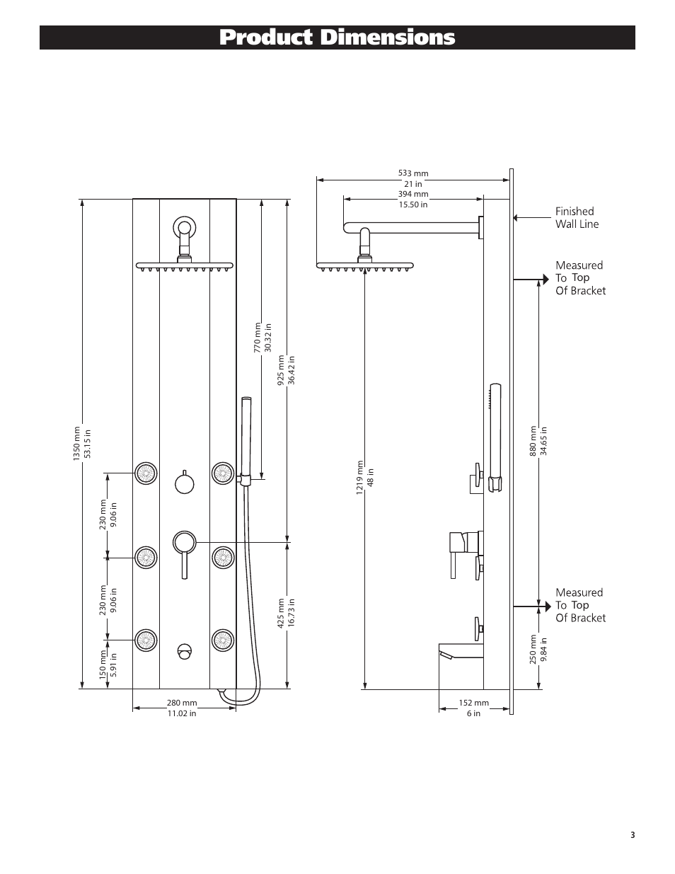 Product dimensions | PULSE ShowerSpas 1049B-BN Rio User Manual | Page 3 / 8