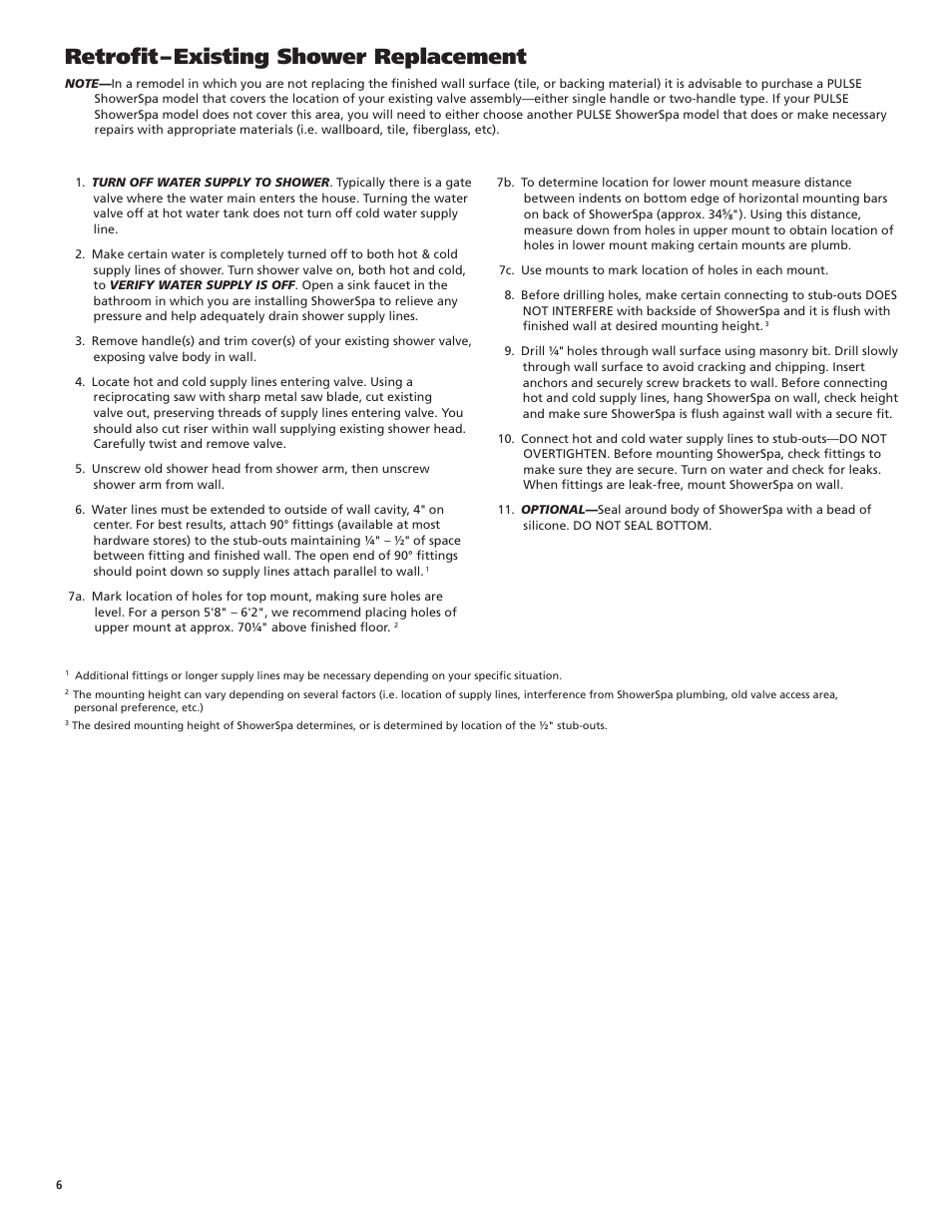 Retrofit – existing shower replacement | PULSE ShowerSpas 1049B-BN Rio User Manual | Page 6 / 8
