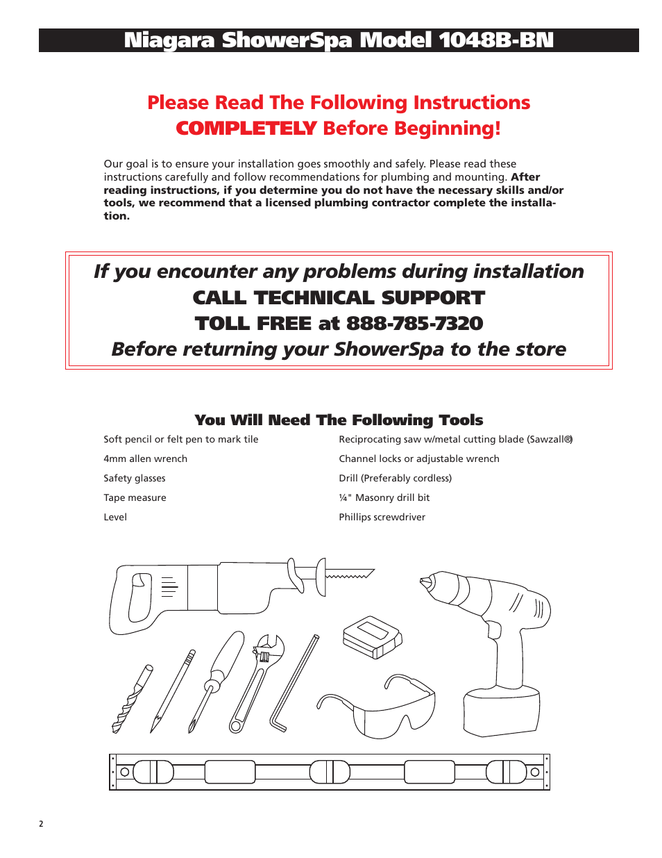 Niagara showerspa model 1048b-bn | PULSE ShowerSpas 1048B-BN Niagara User Manual | Page 2 / 8