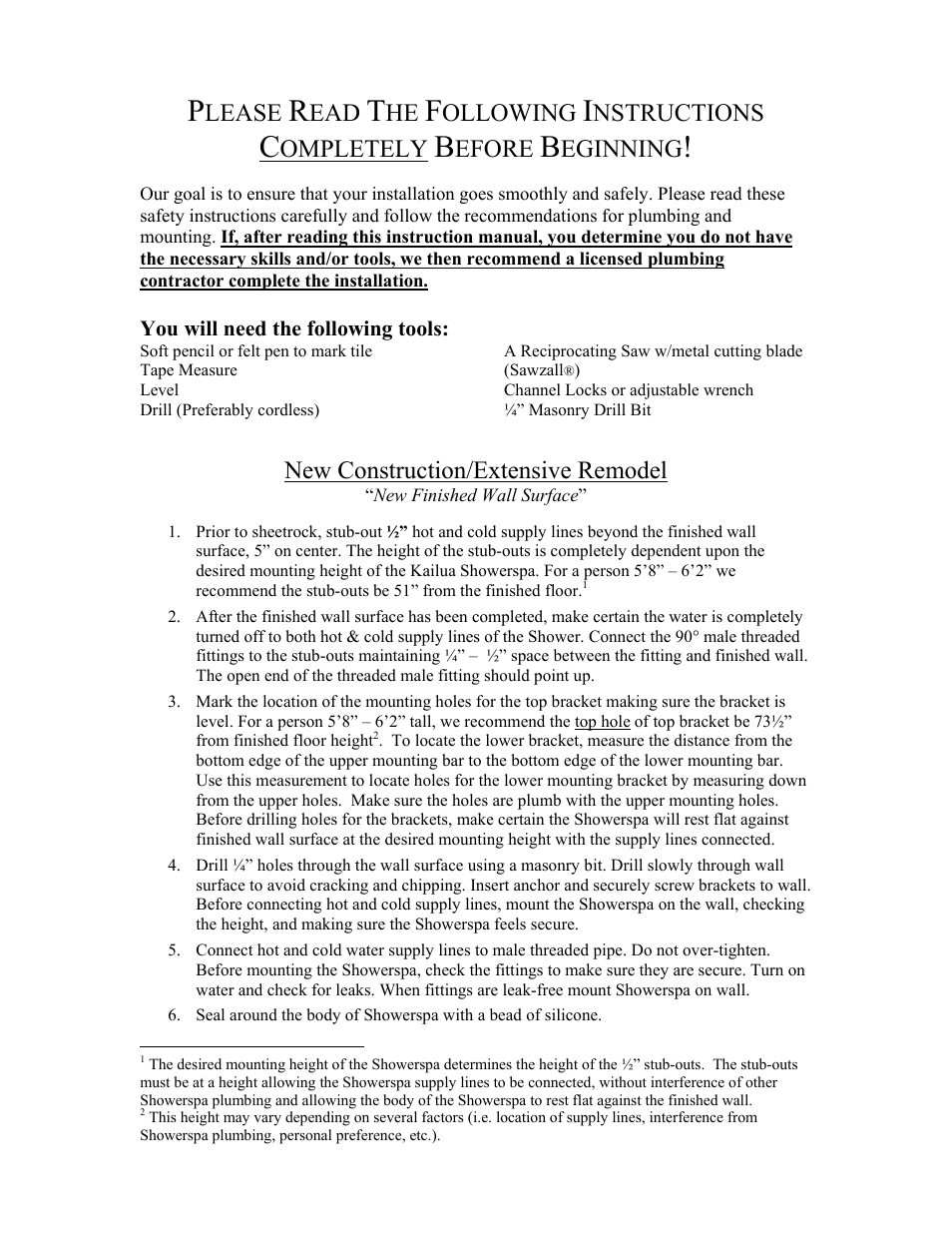 PULSE ShowerSpas 1007 Kailua (white) User Manual | 2 pages
