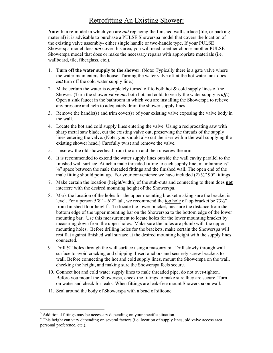 Retrofitting an existing shower | PULSE ShowerSpas 1007 Kailua (white) User Manual | Page 2 / 2