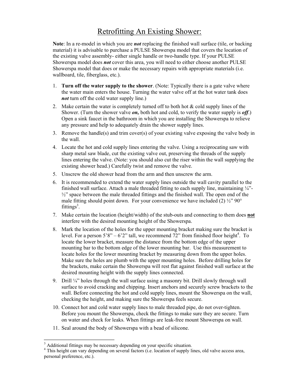 Retrofitting an existing shower | PULSE ShowerSpas 1005 Kona User Manual | Page 2 / 2
