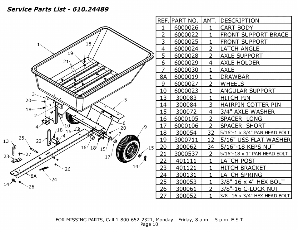 Service parts list - 610.24489, Service parts list | Craftsman 610.24489 User Manual | Page 10 / 11