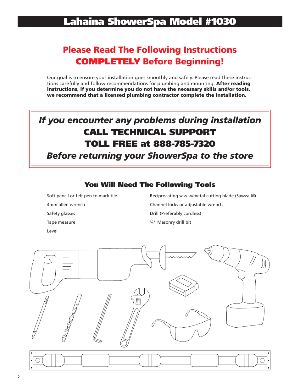 Lahaina showerspa model #1030 | PULSE ShowerSpas 1030 Lahaina User Manual | Page 2 / 8
