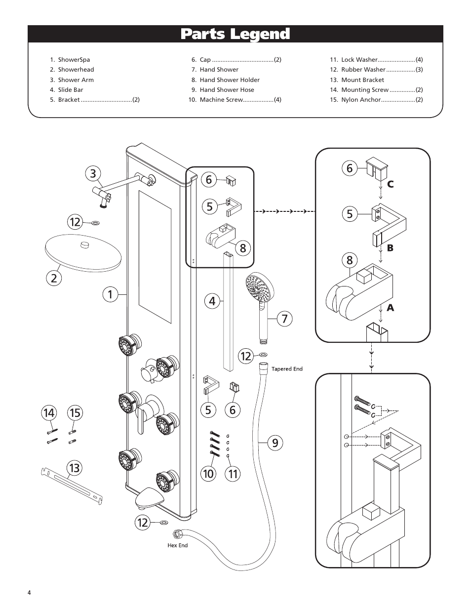 Parts legend | PULSE ShowerSpas 1022-B Leilani User Manual | Page 4 / 8