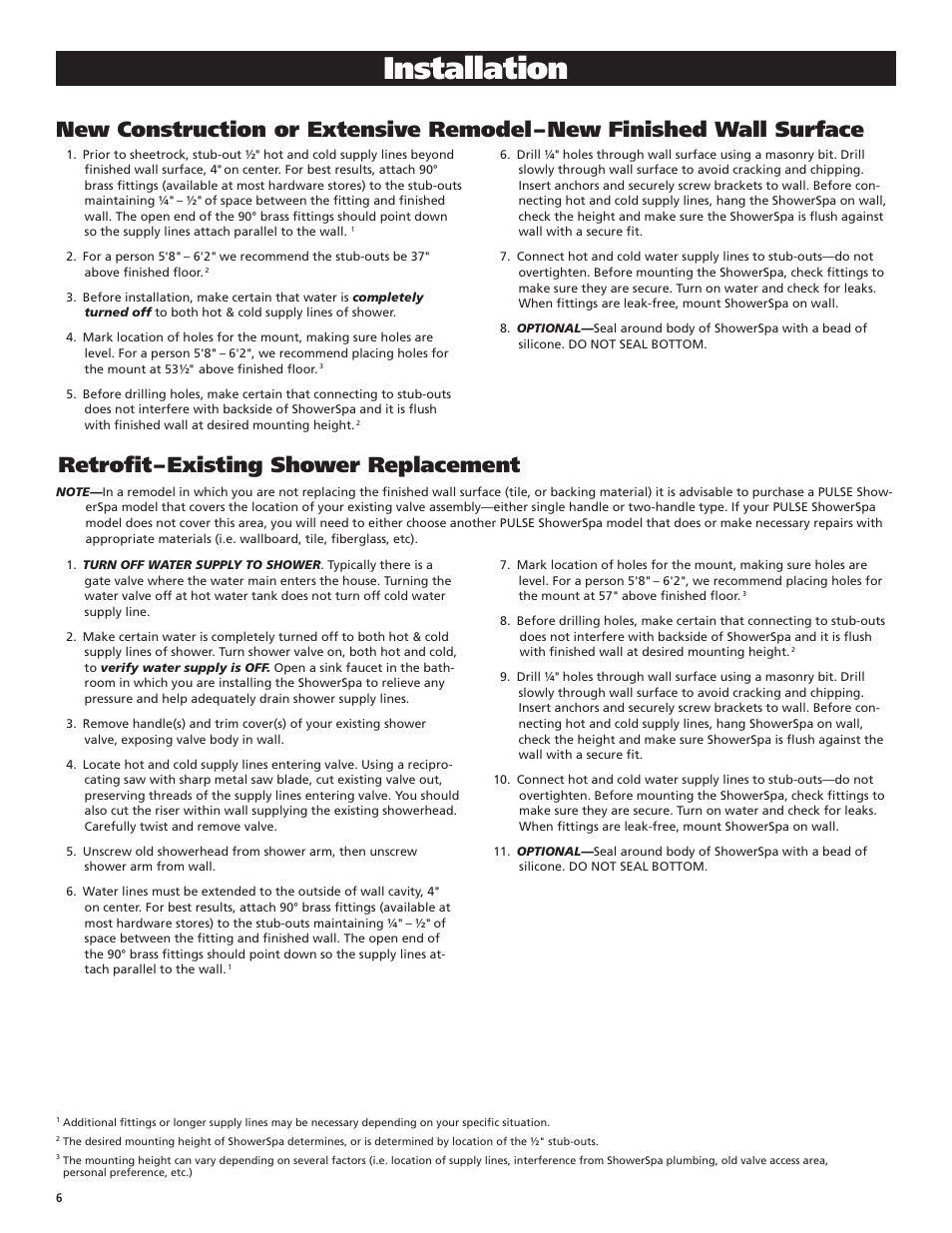 Installation, Retrofit – existing shower replacement | PULSE ShowerSpas 1022-B Leilani User Manual | Page 6 / 8