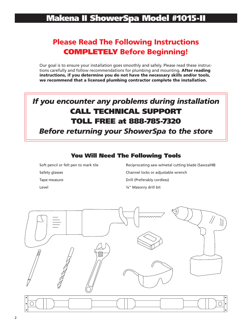 Makena ii showerspa model #1015-ii | PULSE ShowerSpas 1015-2 Makena II User Manual | Page 2 / 8