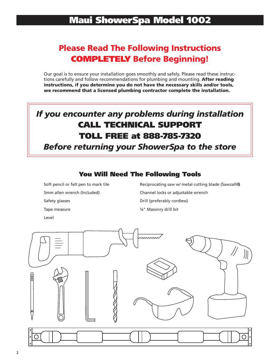 Maui showerspa model 1002 | PULSE ShowerSpas 1002 Maui User Manual | Page 2 / 8