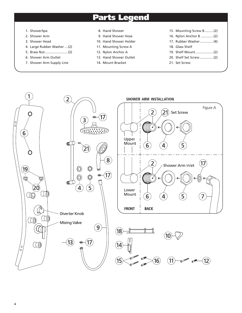 Parts legend | PULSE ShowerSpas 1002 Maui User Manual | Page 4 / 8