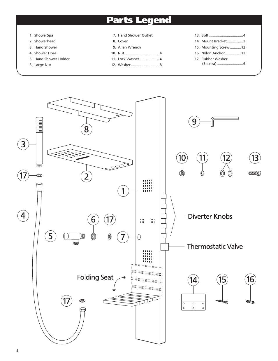 Parts legend | PULSE ShowerSpas 1035 Oahu User Manual | Page 4 / 8